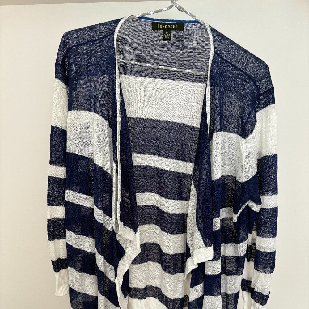Foxcroft Women's Striped Open Front Lightweight Cardigan size Medium